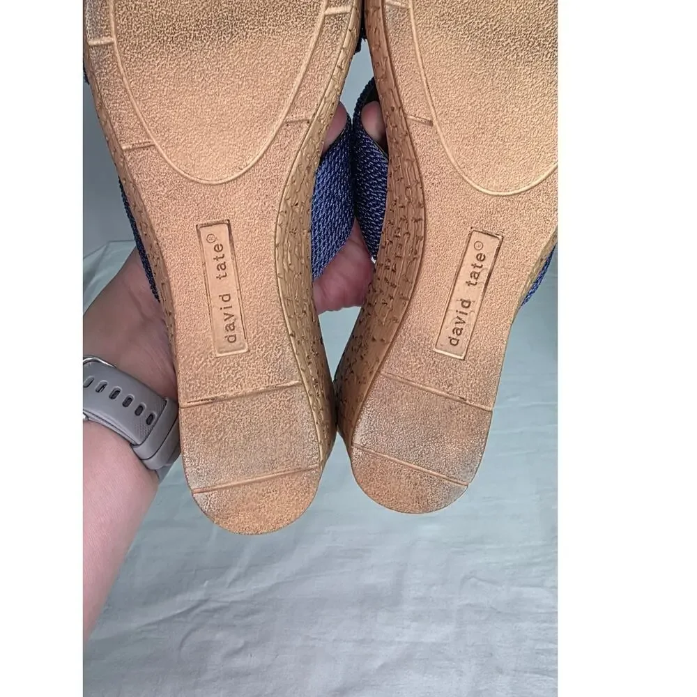 David Tate Navy Fabric Wedge Slide Sandals 7M Comfort Cushioned Resort Casual